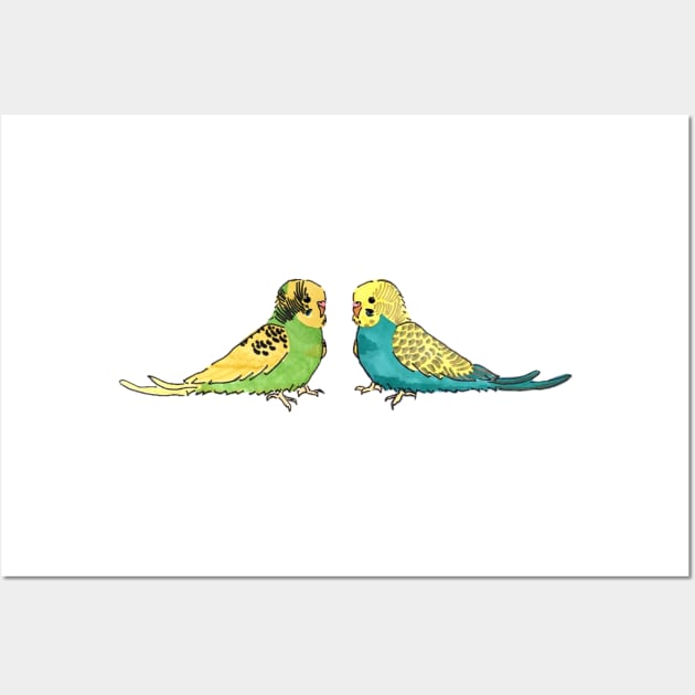 Budgie - recessive pied and greywing in green line Wall Art by CMCdoodles